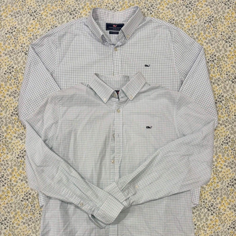 LOT OF 2 Vineyard Vines Button Down Shirts Men's Size L Slim Fit Whale White
